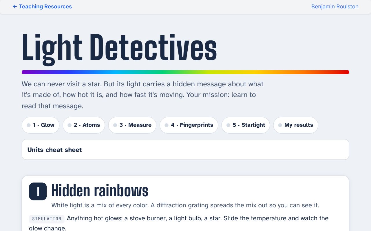 Screenshot of the Light Detectives activity