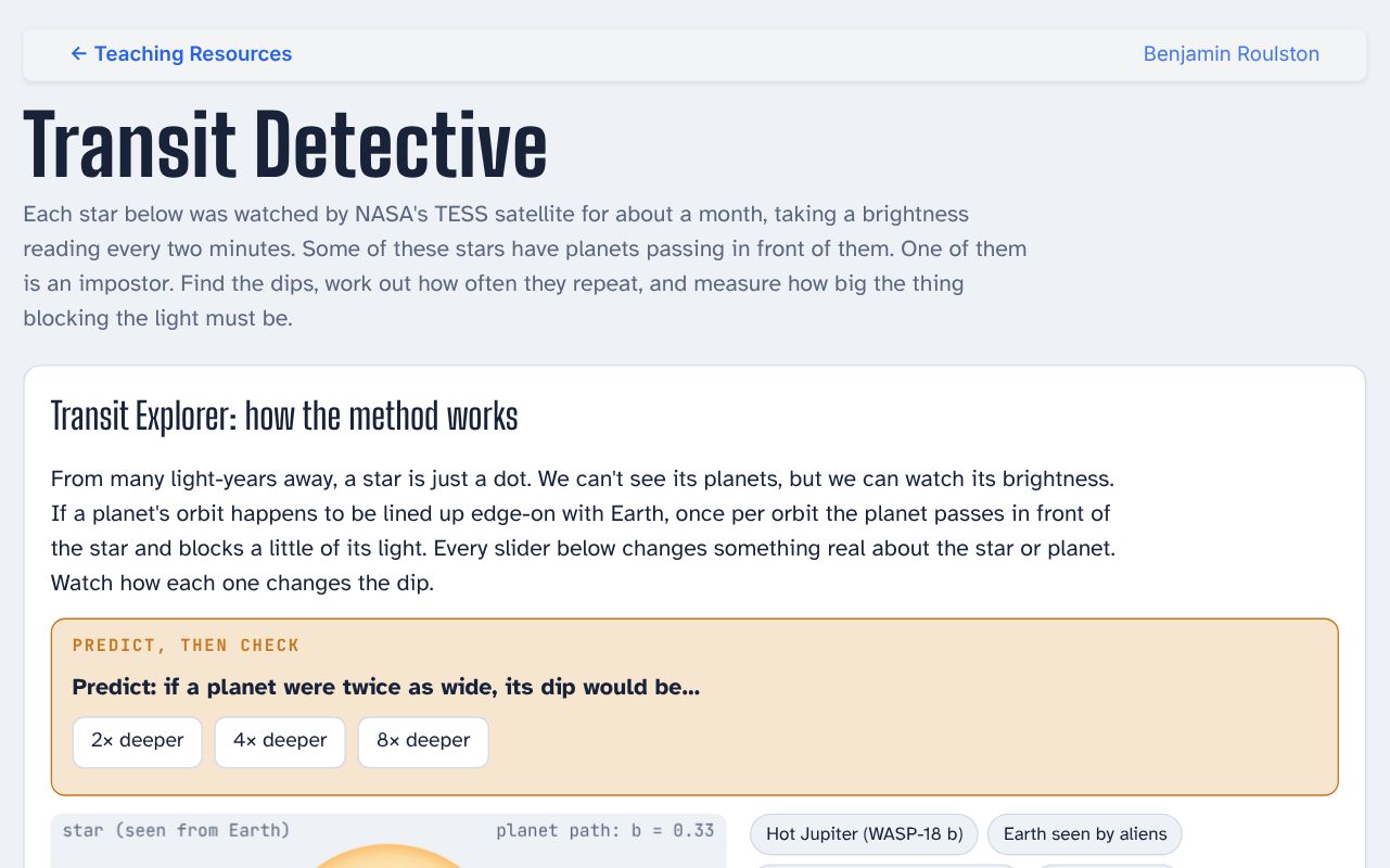 Screenshot of the Transit Detective activity